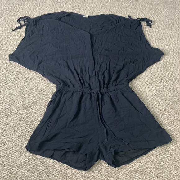L*Space Womens Romper Size Small Black Dolman Sleeves Button Front Cinched Waist - Picture 1 of 12